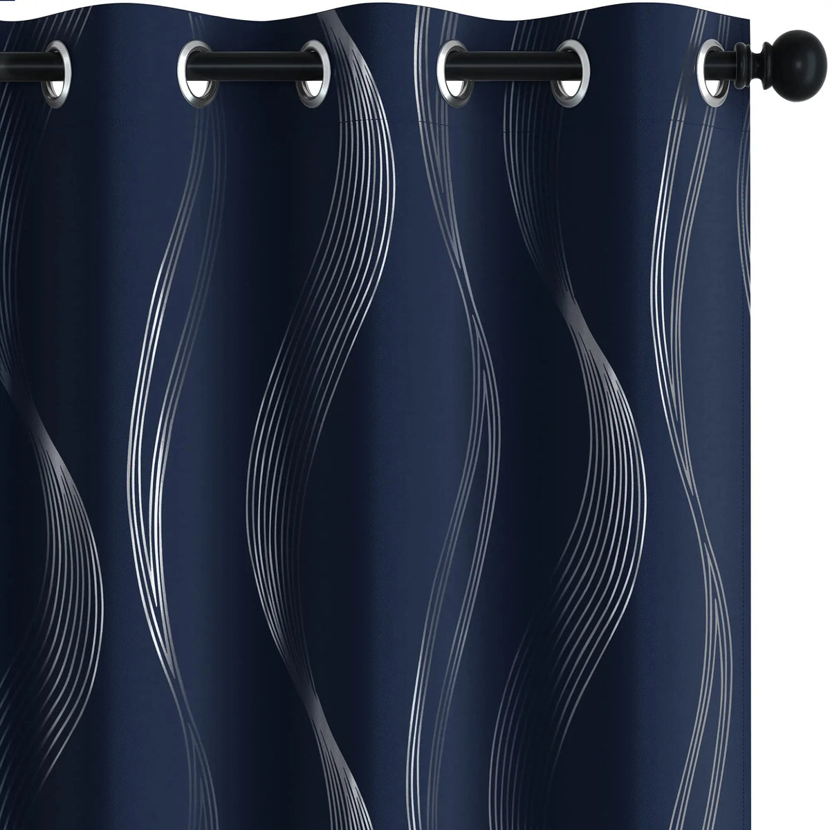 Silver Wave Print Blackout Curtains | Thermal Insulated, Grommet or Rod Pocket | Wide Size Range, Set of 2