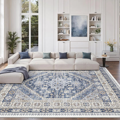 Comicomi Decorative Rugs for Bedroom, Non-Slip Backing Machine Washable Vintage Bohemian Geometric Pattern Large Pink Stain-Resistant Soft