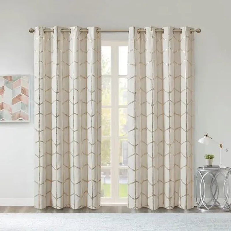 Raina Total Blackout Metallic Print Grommet Top Window Curtain Panel Thermal Insulated Light Blocking Drape for Bedroom Living Room and Dorm 1 Piece