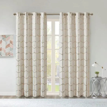 Raina Total Blackout Metallic Print Grommet Top Window Curtain Panel Thermal Insulated Light Blocking Drape for Bedroom Living Room and Dorm 1 Piece