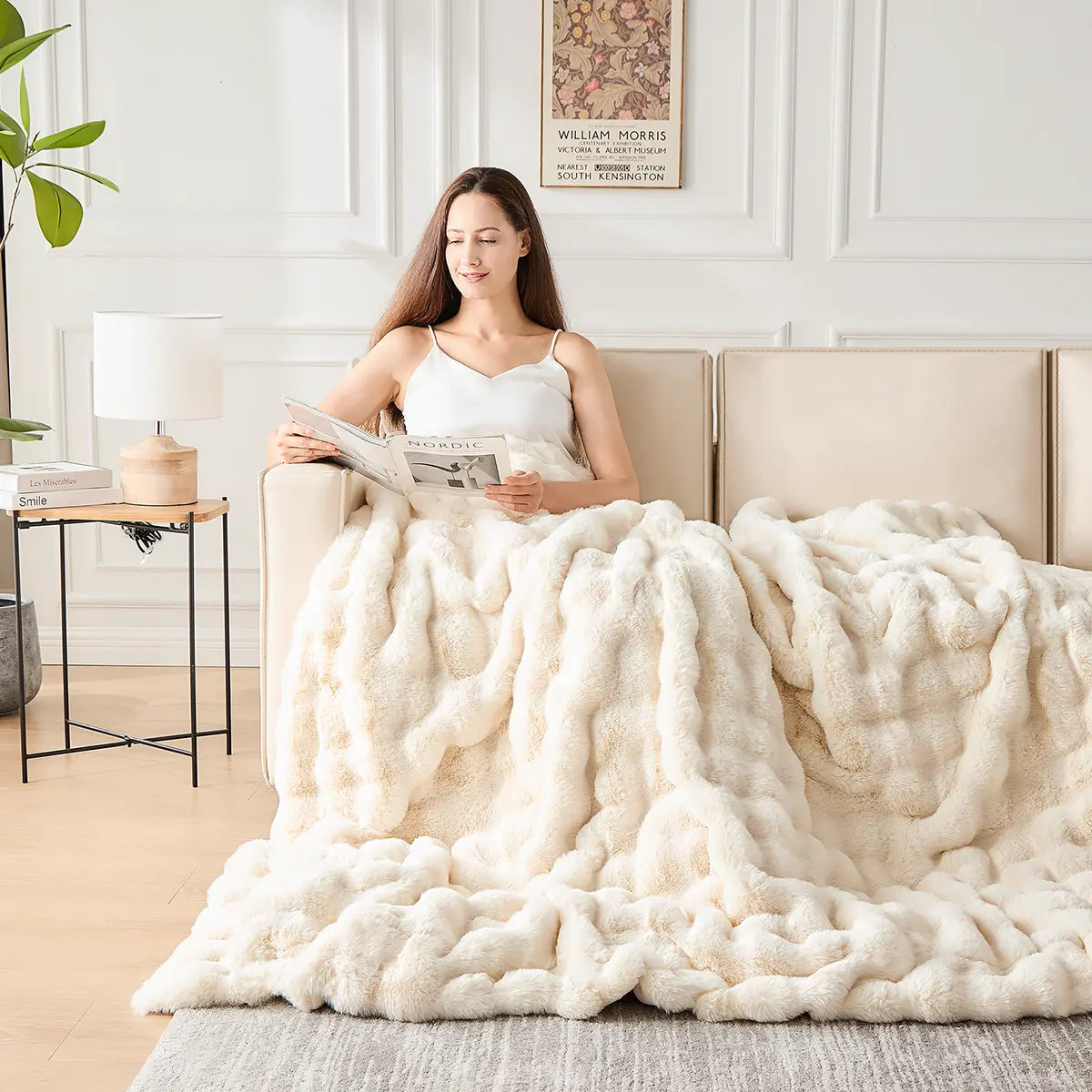 Fluffy Faux Fur Throw Blanket - Plush Rabbit Fur for Comfort on Couch, Sofa, or Bed