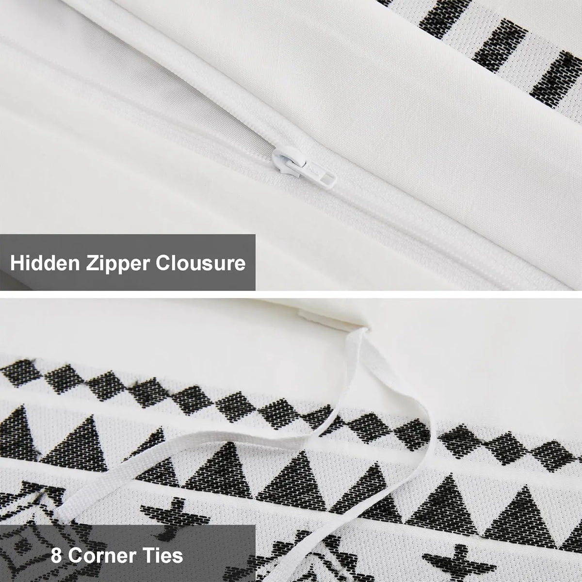 Boho Tufted Geometric Duvet Cover Set | 3-Piece Jacquard Microfibre with 8 Corner Ties | Sage, Terracotta, Grey or White