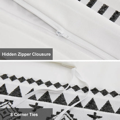 Boho Tufted Geometric Duvet Cover Set | 3-Piece Jacquard Microfibre with 8 Corner Ties | Sage, Terracotta, Grey or White
