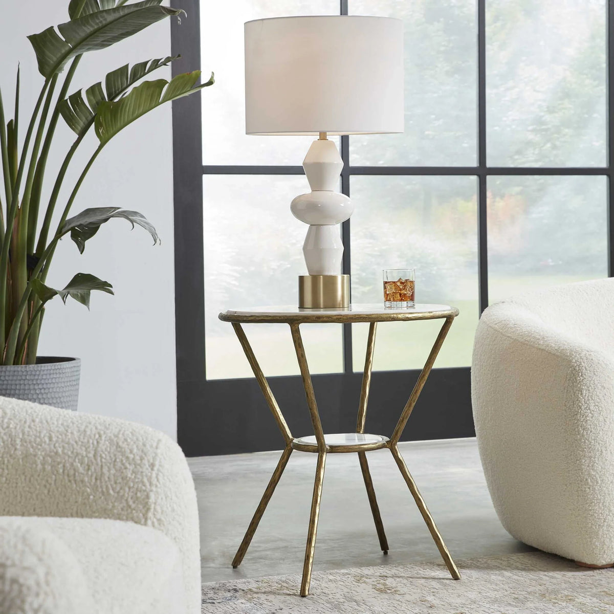 Round White Marble Side Table