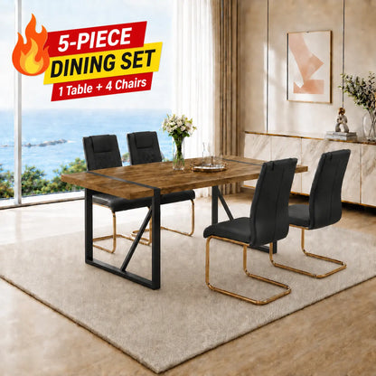 Stylish 7-Piece Dining Table Set with White Rectangular MDF Table and 6 Leather Chairs - Perfect for Modern Homes!