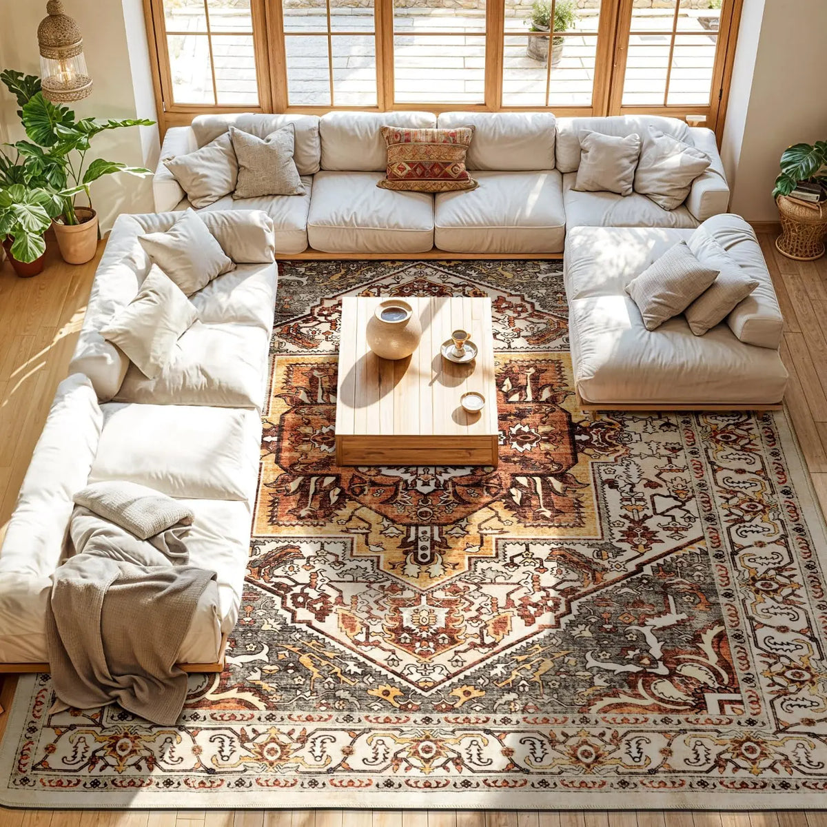Neutral Vintage Washable Area Rug | Non-Slip, Machine Washable | Sizes 2×3 to 8×10