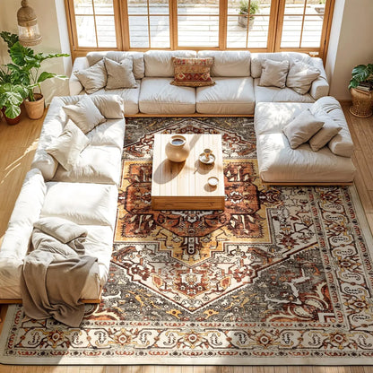 Neutral Vintage Washable Area Rug | Non-Slip, Machine Washable | Sizes 2×3 to 8×10