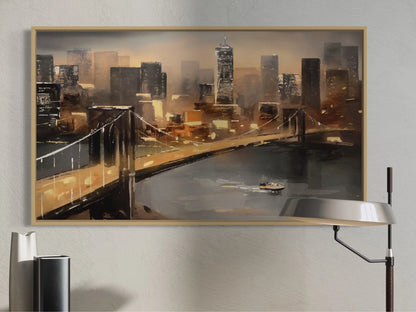 Brooklyn Bridge Canvas Wall Art | Stretched, Rolled or Floating Frame in Black, Oak & Walnut | Six Sizes to 54"