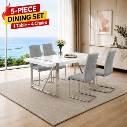 Stylish 7-Piece Dining Table Set with White Rectangular MDF Table and 6 Leather Chairs - Perfect for Modern Homes!