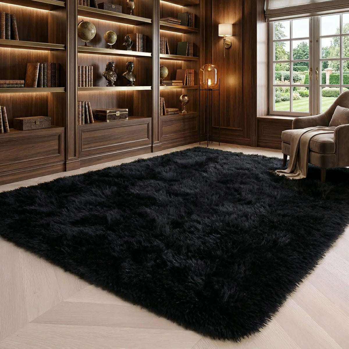 Black Soft Fluffy Shag Area Rug