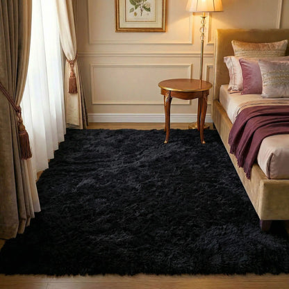 Black Soft Fluffy Shag Area Rug
