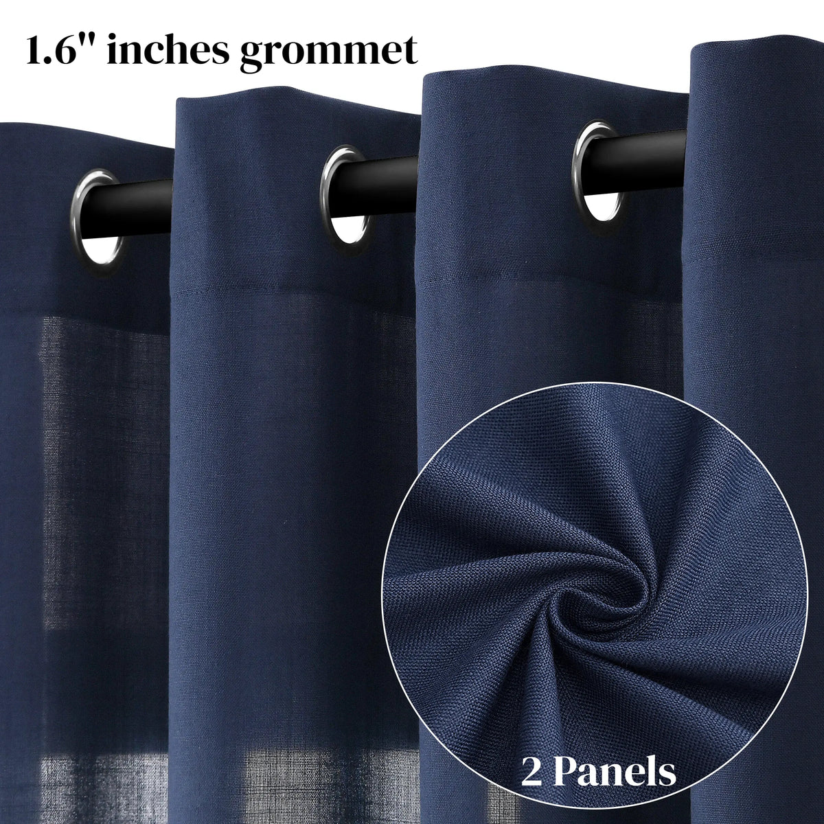 Jowels Semi-Sheer Linen Grommet Curtains - 2-Pack Drapes for Light Filtering Privacy in Any Room