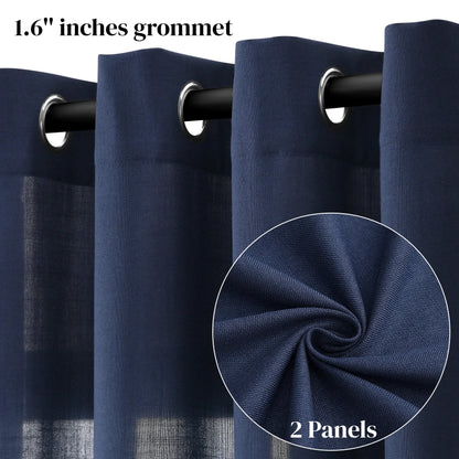 Jowels Semi-Sheer Linen Grommet Curtains - 2-Pack Drapes for Light Filtering Privacy in Any Room