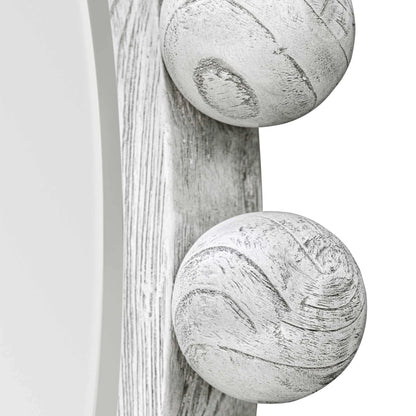 Wood Round Mirror, Aged Ivory
