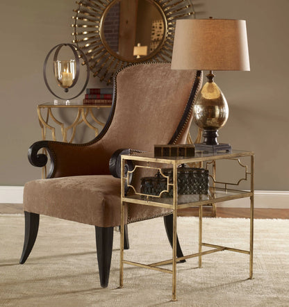 Gold Leaf Iron & Glass Side Table