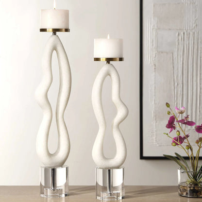 Ivory Stone Candleholders, Set of 2