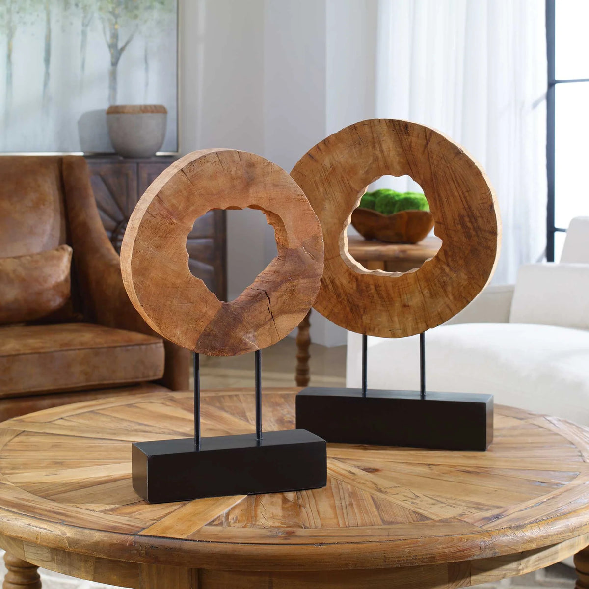 Mango Wood Sculptures, Set of 2