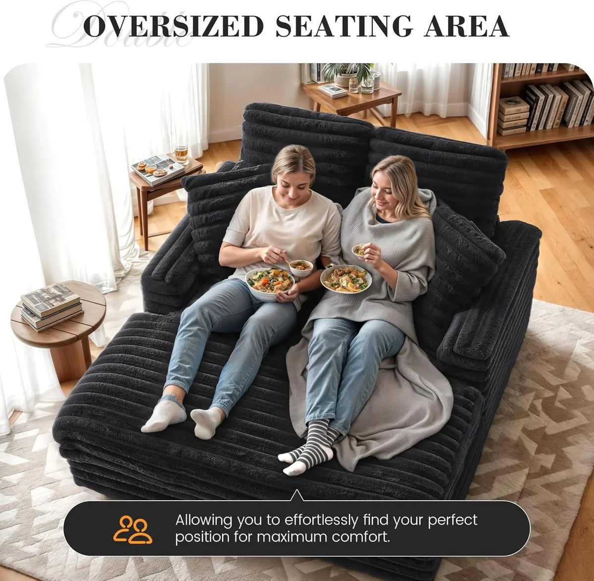 Amopatio Oversized Cloud Couch Bed – Fluffy Upholstered Sleeper Loveseat for Two with Reclining Backrest and Armrests