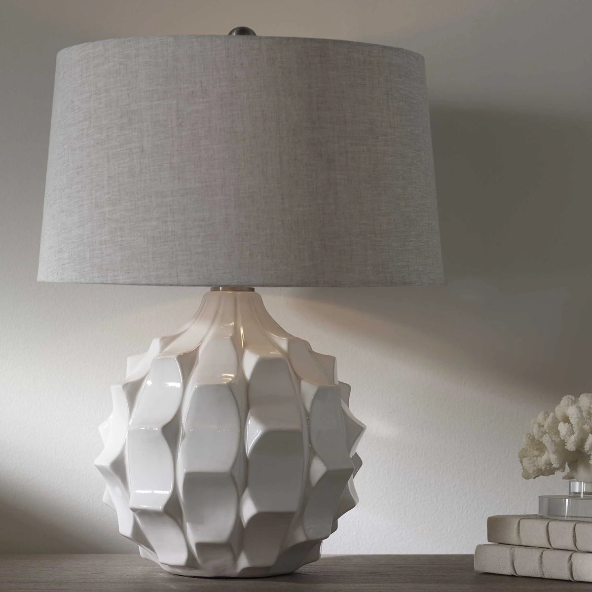 Scalloped White Ceramic Lamp