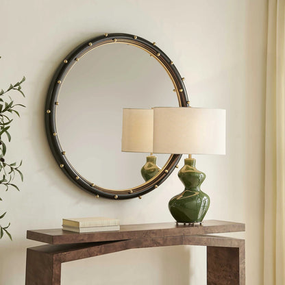 Brass Studded Round Mirror