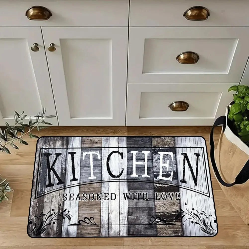 Vintage Wooden Floor Pattern Non-Slip Kitchen Mat Set - 2-Piece Decorative Rug Collection