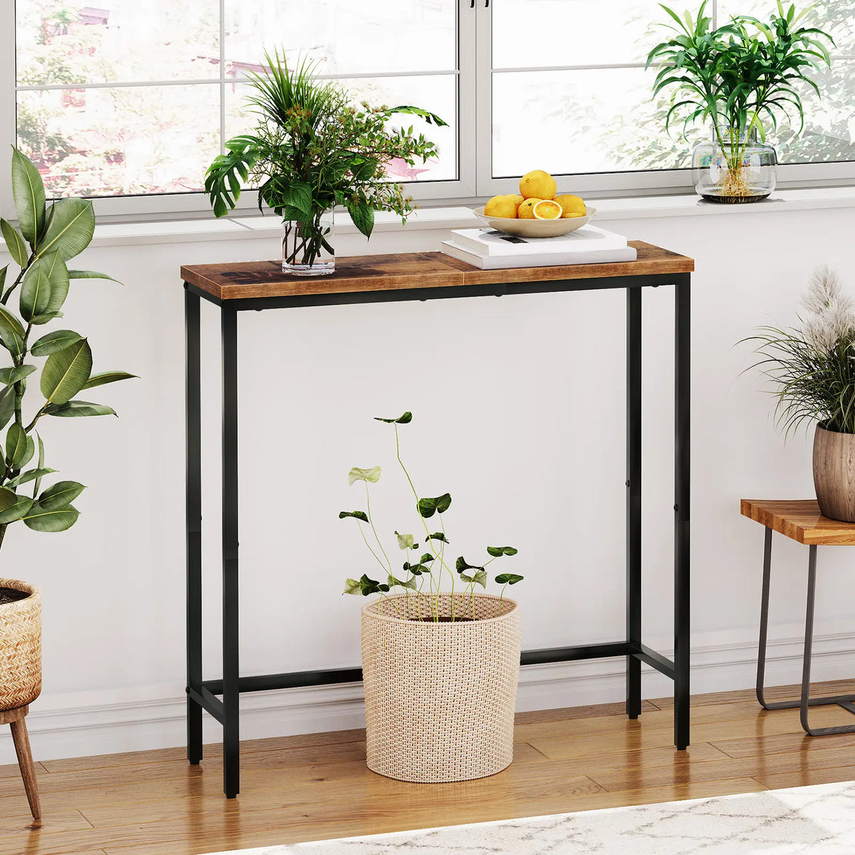 Hoobro 29.5" Rustic Brown and Black Console Table