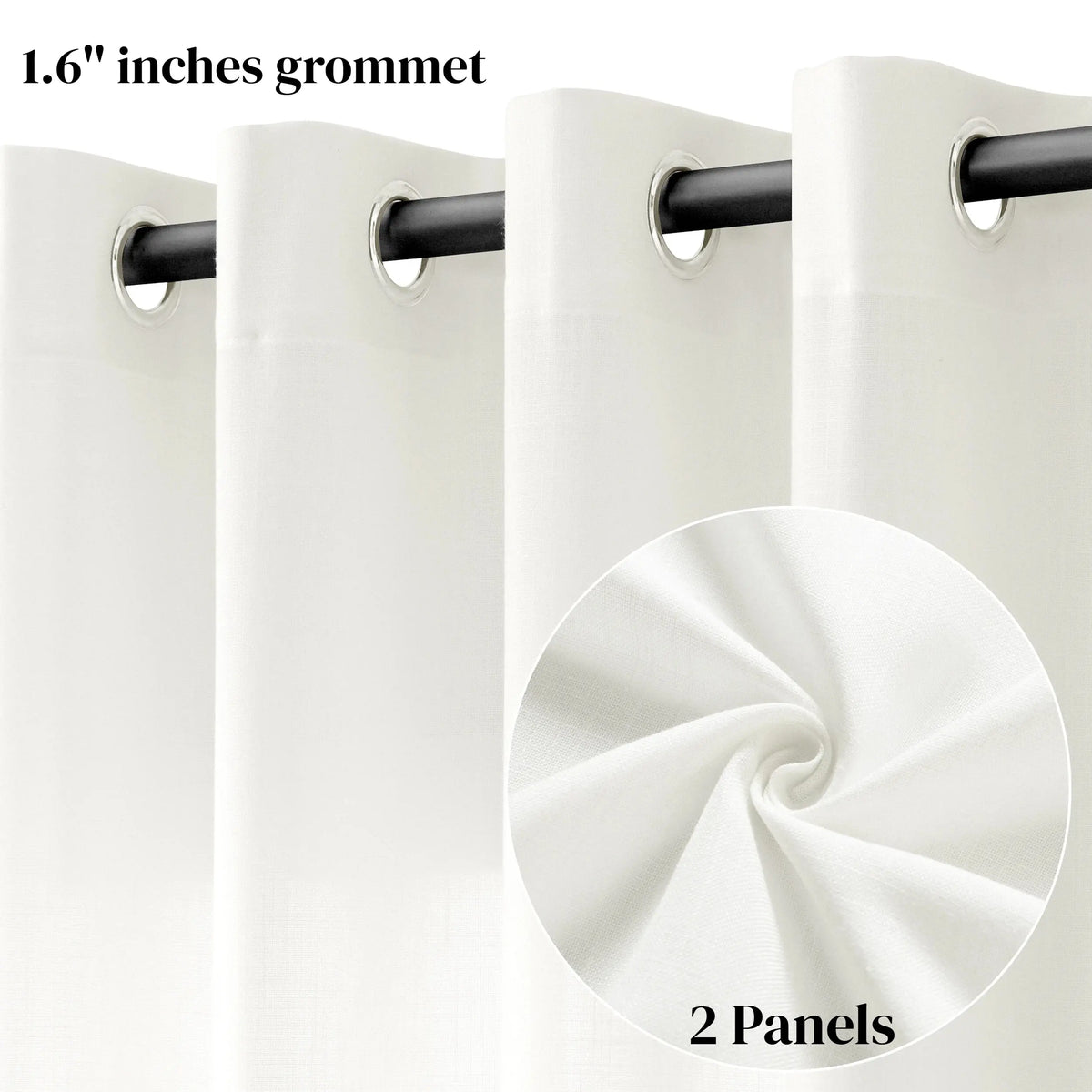 Jowels Semi-Sheer Linen Grommet Curtains - 2-Pack Drapes for Light Filtering Privacy in Any Room