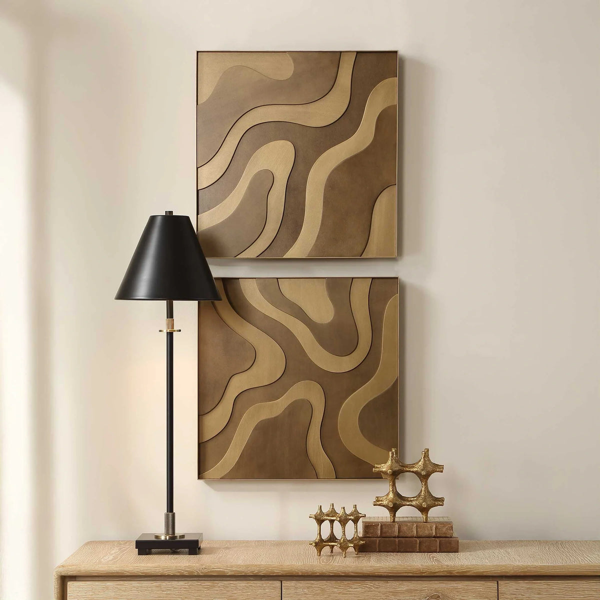 Sculptural Wood Wall Decor, Set of 2