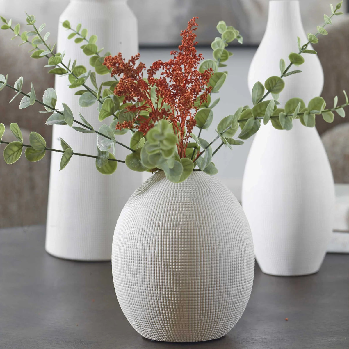 Oversized White Ceramic Vases, Set of 2