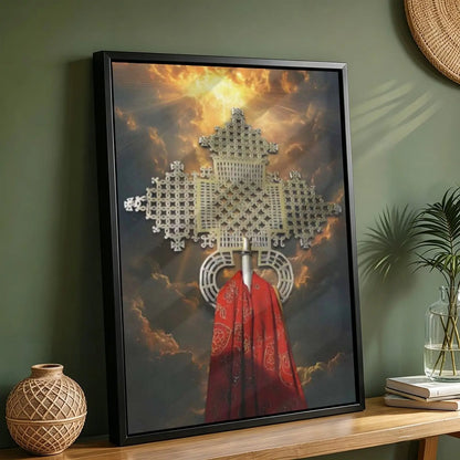 Elegant Ethiopian Orthodox Cross Wall Art Set - Vintage Christian Decor with Aluminum Frame - Perfect for Believers and Sacred Spaces