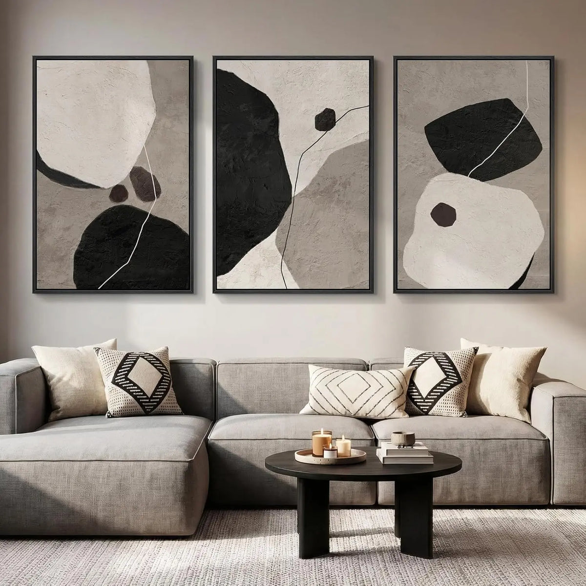 Elevate Your Space with a Set of 3 Framed Neutral Abstract Canvas Prints - Modern Minimalist Artwork for Any Room