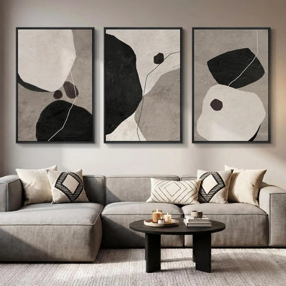Elevate Your Space with a Set of 3 Framed Neutral Abstract Canvas Prints - Modern Minimalist Artwork for Any Room