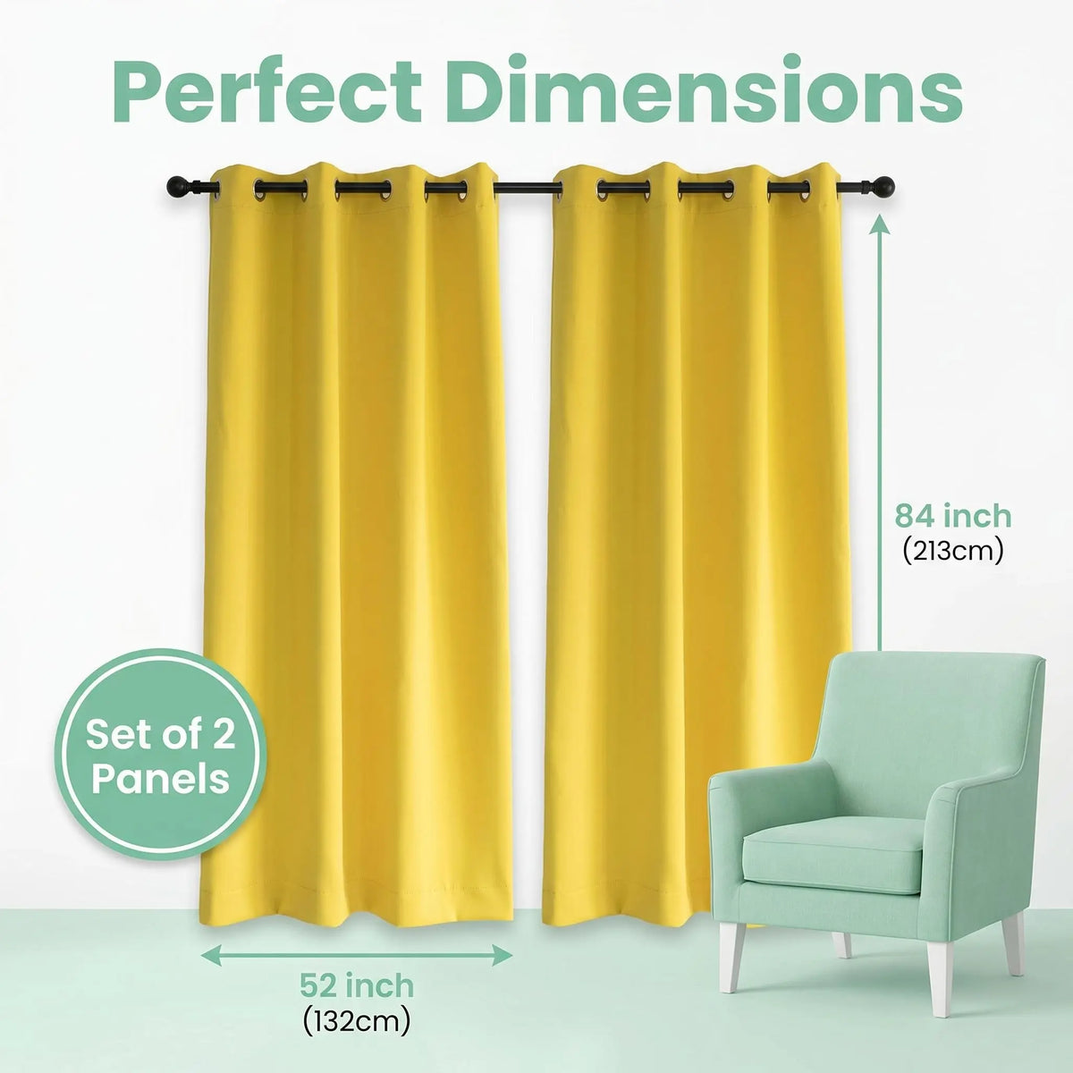 2-Panel Grommet Blackout Curtains - 52"x84" Thermal Insulated Drapes for Light Control and Noise Reduction