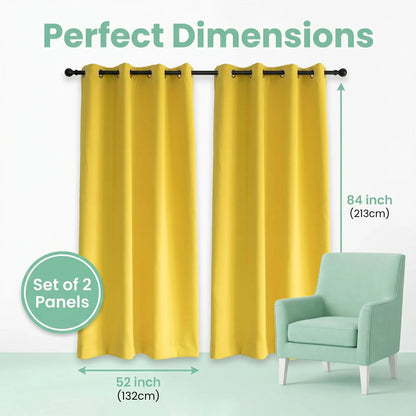 2-Panel Grommet Blackout Curtains - 52"x84" Thermal Insulated Drapes for Light Control and Noise Reduction
