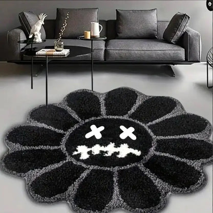 Charming Round Floral Smiling Face Rug - Gothic Decorative Velvet Mat for Living Room, Bedroom & More - Perfect Christmas Gift!