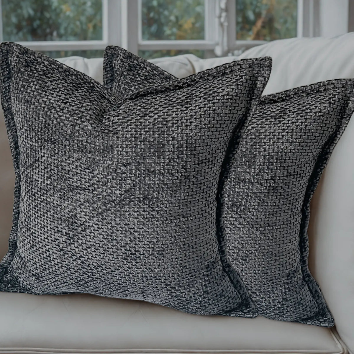 Chenille Decorative Cushion Covers - Set of 2 in Modern Farmhouse Style, Featuring Hidden Zipper and Soft Textured Fabric for Living Room
