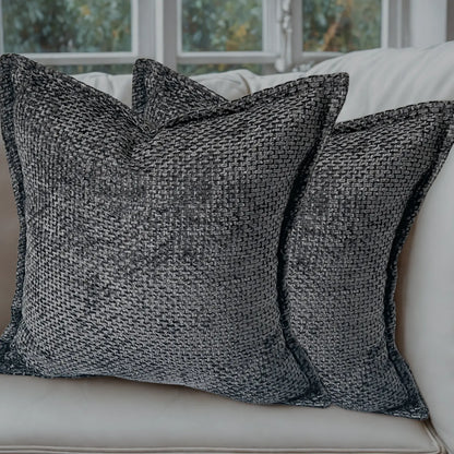 Chenille Decorative Cushion Covers - Set of 2 in Modern Farmhouse Style, Featuring Hidden Zipper and Soft Textured Fabric for Living Room