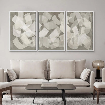 Framed Canvas Print Set - Abstract Geometric Art in Calming Neutral Tones - 16" x 24" x 3