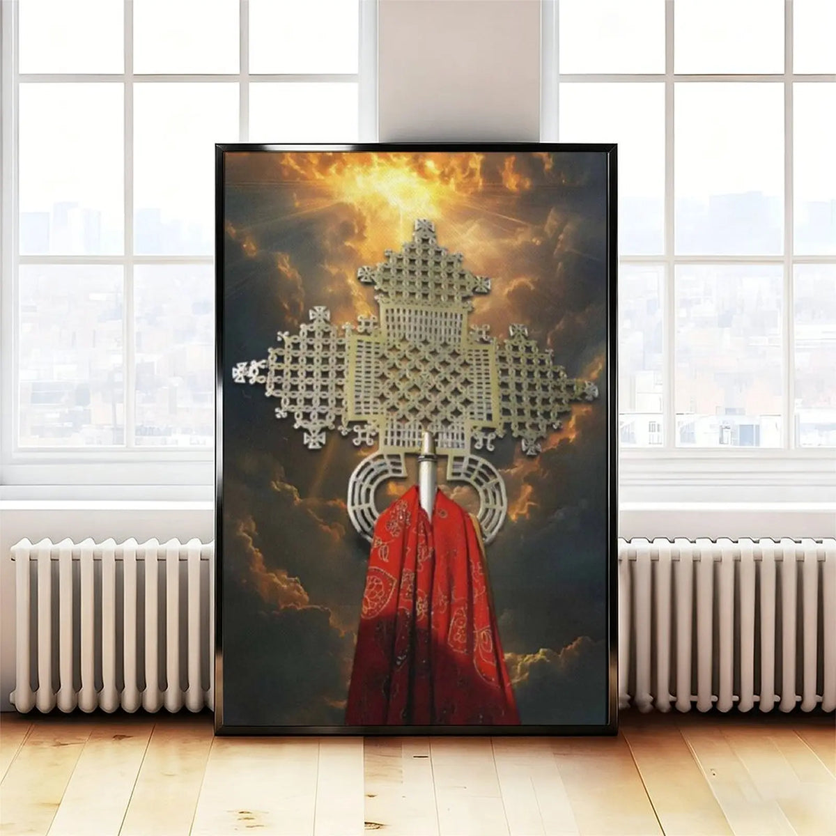 Ethiopian Orthodox Cross Wall Art Set - Vintage Christian Decor with Aluminum Frame