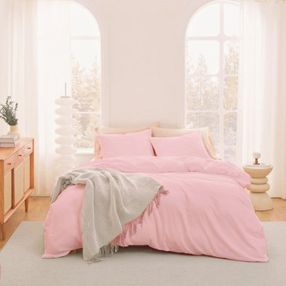 Washed Microfibre Duvet Cover Set | 3-Piece with Hidden Zipper & Envelope Shams | White or Pink | Twin to King