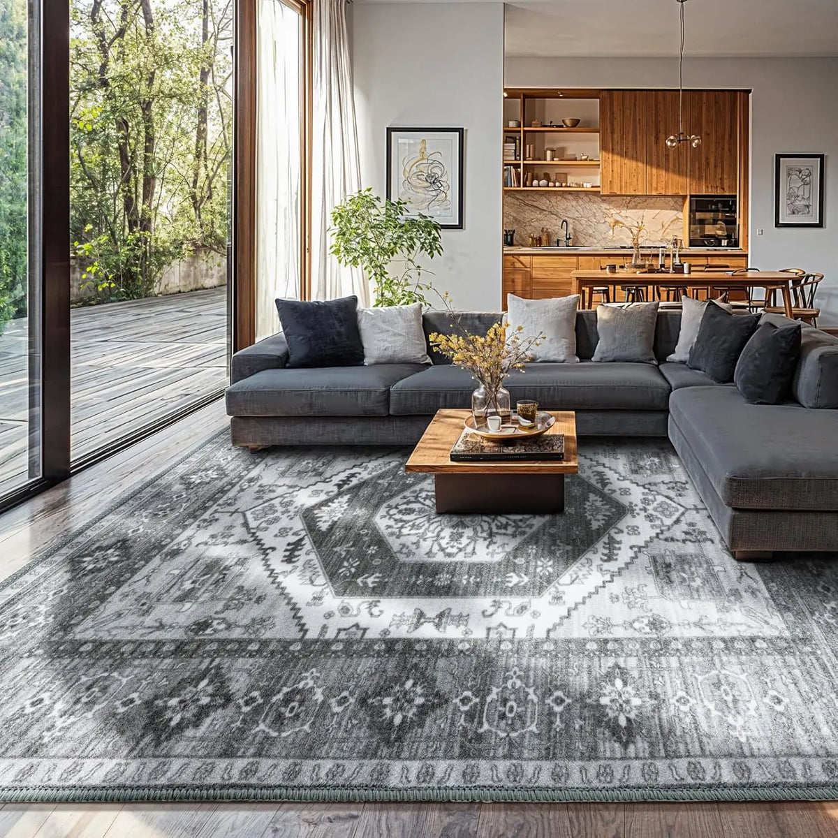 Shilucheng Boho Area Rug 9X12 Washable Rugs for Bedroom Low Piles Indoor Rugs, Non Slip Soft Rugs for Living Room, Foldable Pet Friendly Area Rugs,Summerwins,Back to School,Dorm Essentials,Home Decor,Home Essentials