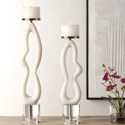Ivory Stone Candleholders, Set of 2