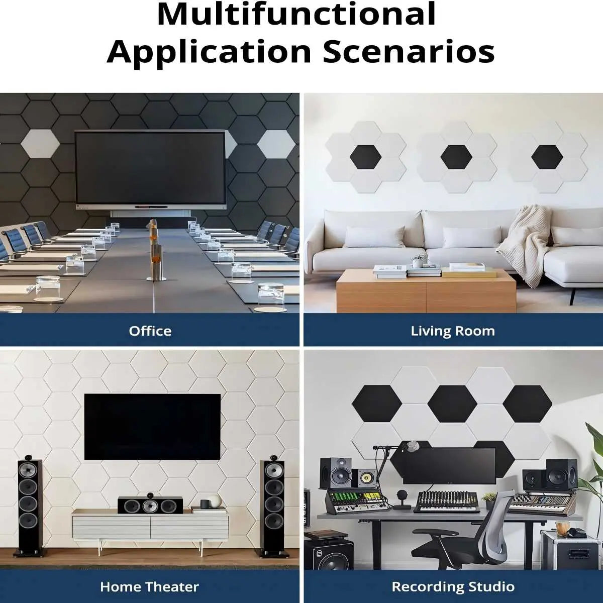 Hexagon Acoustic Panels - 12 Self-Adhesive Soundproof Tiles for Superior Soundproofing and Style