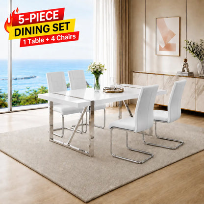 Stylish 7-Piece Dining Table Set with White Rectangular MDF Table and 6 Leather Chairs - Perfect for Modern Homes!