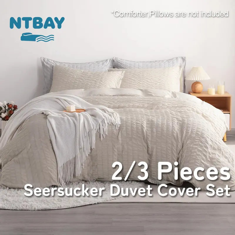 Ntbay Seersucker Duvet Cover Set | Oeko-Tex Certified Textured Microfibre, Zipper & Corner Ties | Eight Colours, Twin to King