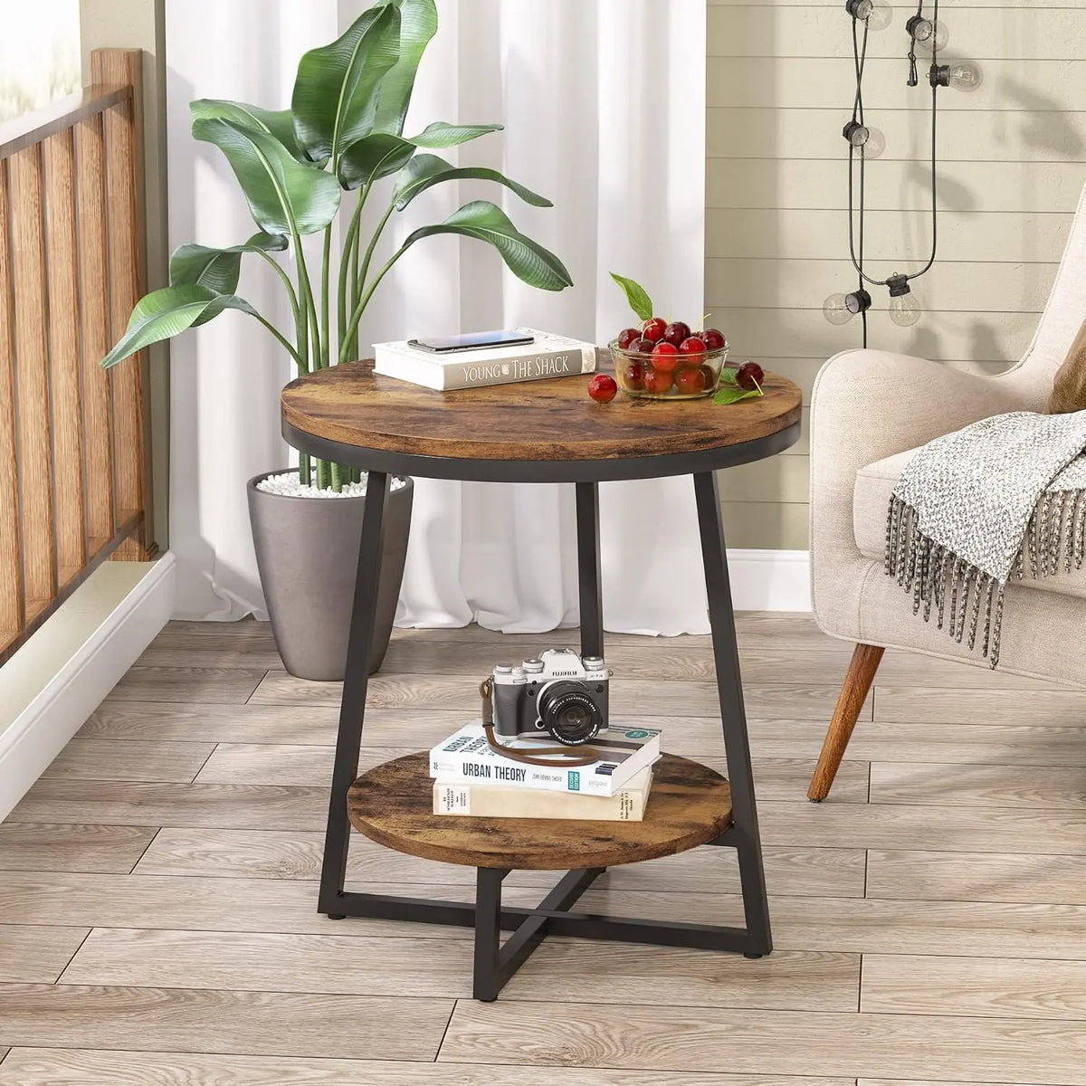 Tribesigns 2-Tier Round End Table with Storage Shelf