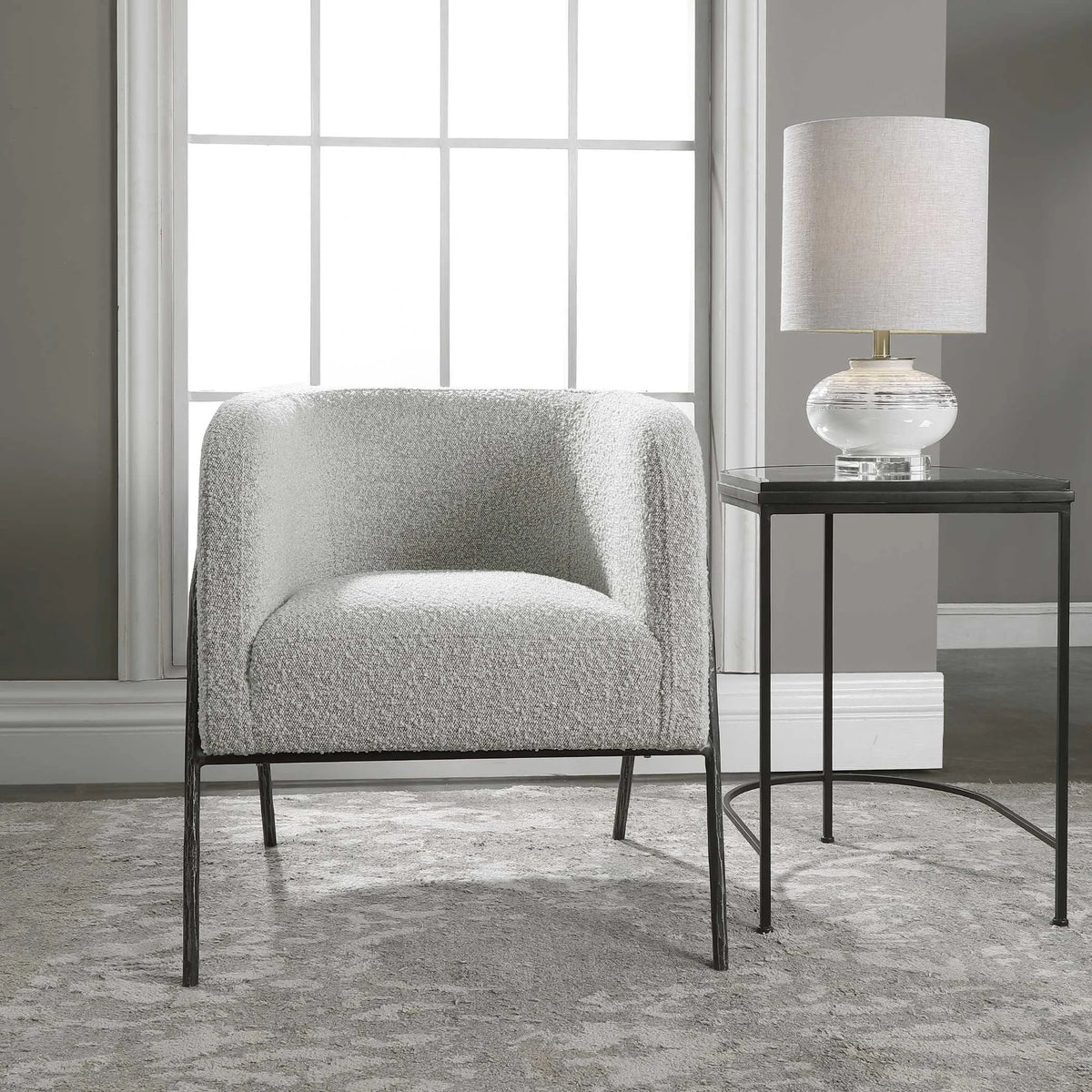 Boucle Barrel Accent Chair