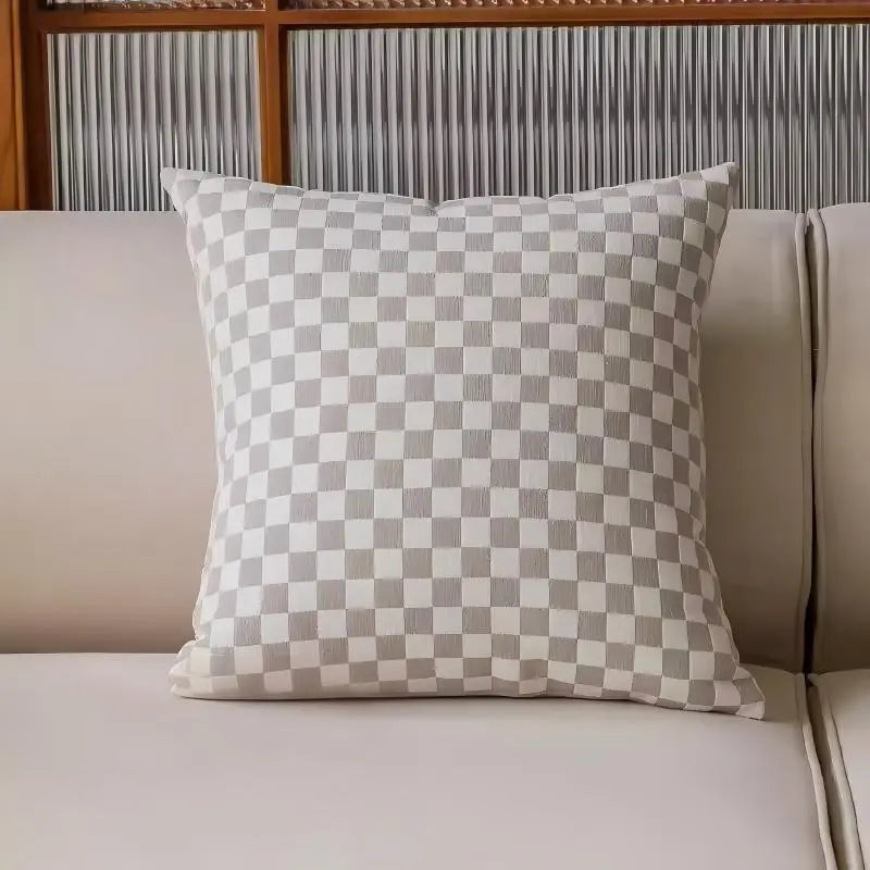 Cream Gingham Cushion Covers - 2-Piece Set for a Nordic Touch