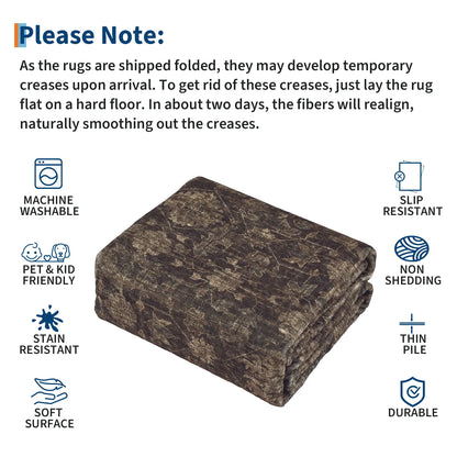 Washable Vintage Distressed Floral Area Rug | Ultra-Thin Low Pile, Non-Slip | Beige, Brown, Blue or Black | Sizes 2×6 to 10×13