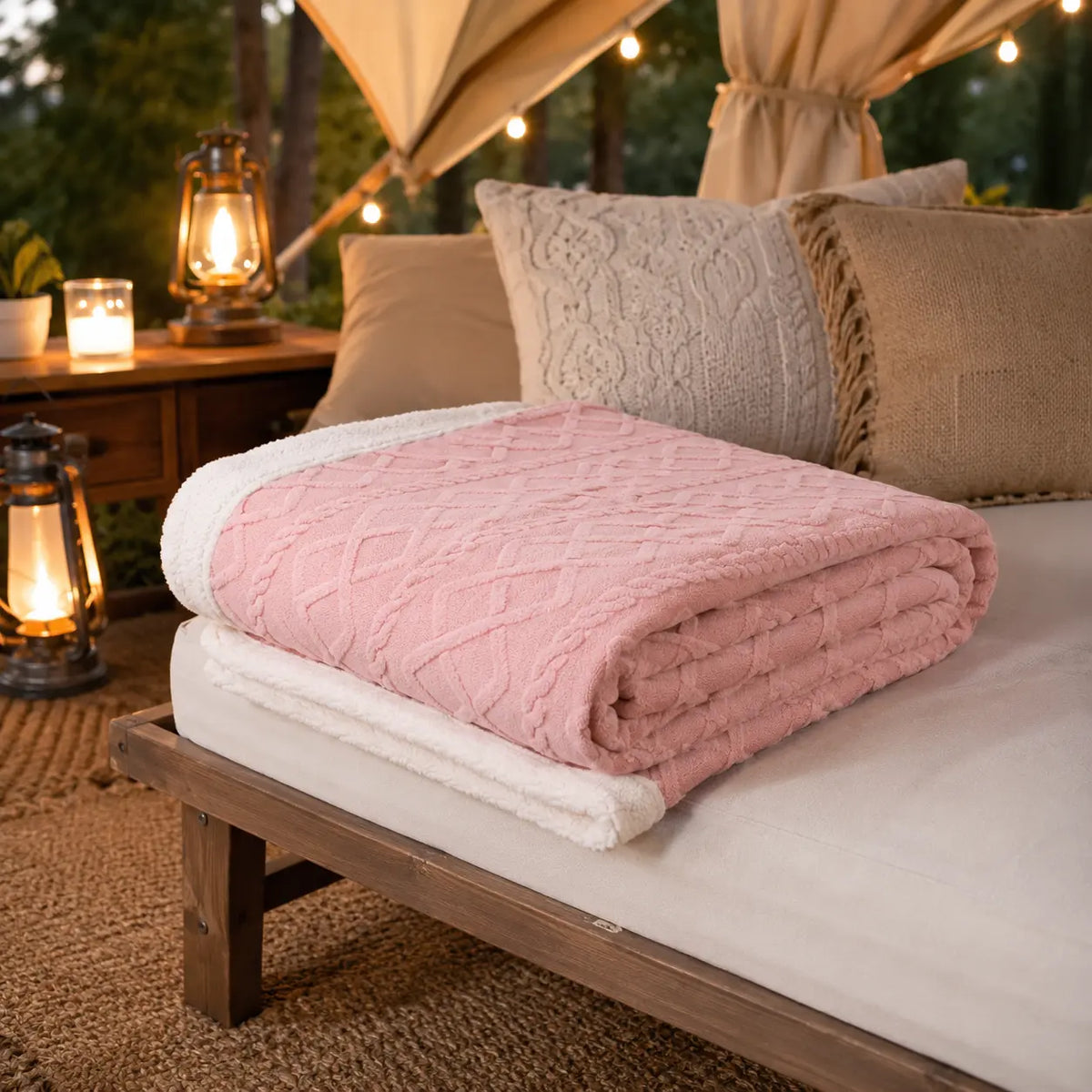 Sherpa Fleece Outdoor Throw Blanket - Soft Texture Fleece Fabric Polyester Fiber Solid Colors, Couch & Bed Blanket for Camping, Travel